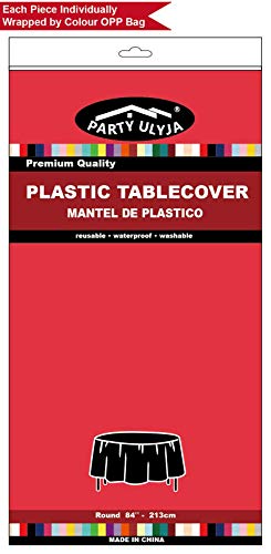 Red Plastic Tablecloths 2 Pack Ruby Disposable Table Covers 84 Inch Circle Bridal Shower Party Tablecovers PEVA Solid Table Cloths for Picnic Birthday Wedding Banquet Parties 6 ft Round Table Use - color: E03 Red