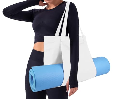 Yoga Mat Bag for Women, Pure Cotton Canvas Yoga Tote with Wet/Dry Pocket, Bottle Holder & Inner Zipper Pocket, Yoga Mat Carrier Bag for Pilates, Gym, Travel, Beach - color: White