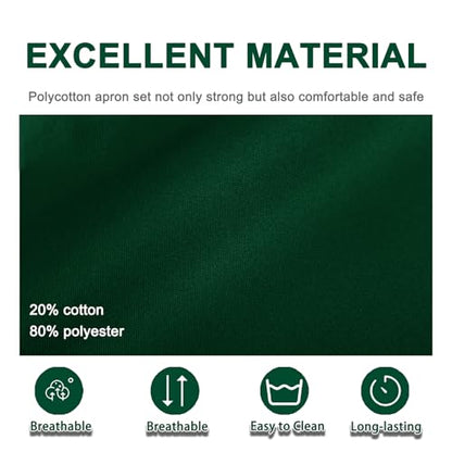 3 Pack Black White Chef Apron, Adjustable Kitchen Apron with 3 Pocket for Men Women Waitress Waiter Serve (Polycotton) - color: Green
