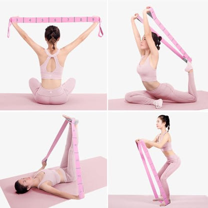 11 Loops Stretch band - Yoga, Pilates, Ballet, and Physical Therapy Stretching strap for Flexibility, Leg Stretching, and Exercise - Durable Stretching equipment for Dance and Fitness - color: 11 Grids-Pink