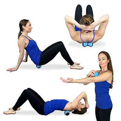 Posture Magic Massage Ball Set for Myofascial Trigger Point Release & Deep Tissue Massage - Set of 6 - Large Foam/Small Foam/Lacrosse/Peanut/Spiky/Hand Exercise Ball (Blue) - color: Blue