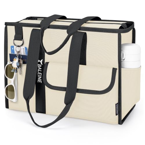 BALEINE Utility Tote Bag for Women with Zipper, Teacher Nurse Work Bag | Detachable Reinforced Bottom, Water Resistant Oxford, Multiple Organized Pockets, Foldable Lightweight for Travel Shopping - color: Beige, size: Large
