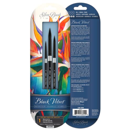 Silver Brush Limited Susan Louise Moyer Basic Watercolor Brush Set, 3pc | Round, Sizes 4, 8, 12, Short Handle, Soft Fine Point Synthetic and Squirrel Mix Bristle, Superb Paint Absorbency - color: Silver