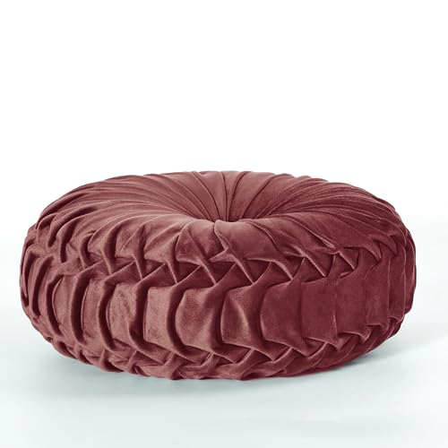 HIG Set of 2 Dusty Rose Velvet Decorative Round Pleated Throw Pillows - color: Dusty Rose