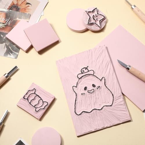 Innconee 18 Pcs Rubber Stamp Carving Blocks Linoleum Blocks 4"x6" and 2"x2" Round Square Rectangle Block Carving Kit for Stamp Crafts DIY Project(Pink) - color: Pink