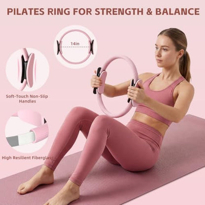 Pilates Kit, Home Pilates Equipment Set for Women,14" Pilates Ring and Ball,Resistance Bands,Dumbbells,Training Guide & Grip Socks Accessories for Starter Home Workouts