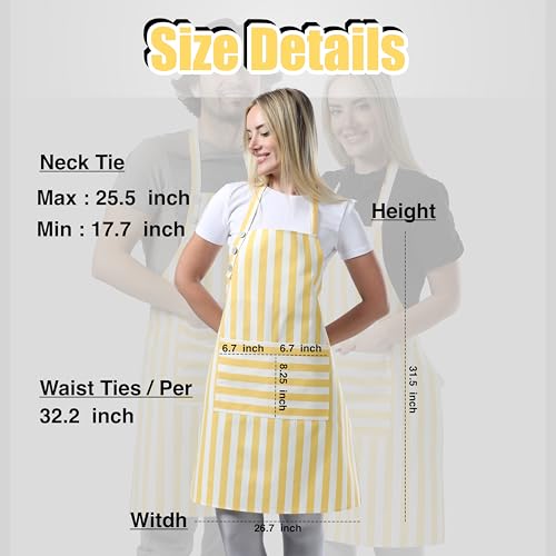 TOSHEX Kitchen Apron Cotton Waterdrop Resistant Adjustable Button Women Men | Premium Cotton Cooking Apron with Pocket. Striped, Gift, Yellow - color: Yellow