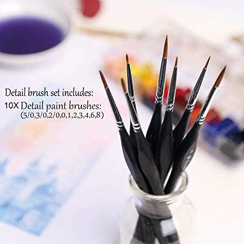 Golden Maple Detail Paint Brushes Set 10pcs | Miniature Brushes, Fine Detailing & Art Painting, Acrylic, Watercolor, Oil, Models - style: 10BK