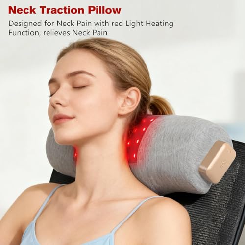 Portable Red Light Therapy Neck Pillow with Infrared, Cervical Spine Pain Relief for Joint Stiffness, Cordless for Home & Travel