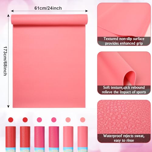 Amylove 12 Pieces Yoga Mats Bulk 68x24x0.12 Inch Exercise Non Slip Fitness Workout Mats for Women Men Home Workout Gym Yoga - color: Red, Rose Red, Pink