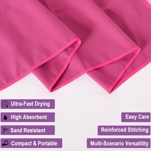 Your Choice Quick Dry Towel - Super Absorbent Microfiber for Gym, Travel, Camping | Ultra Compact & Lightweight - color: Rose Red, size: S (16 x 32" 2Pack)