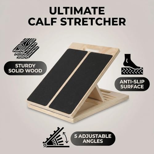 Adjustable Wooden Slant Board for Calf Stretching, 5-Angle Foldable Incline Board for Squats, Yoga and Physical Therapy, Non-Slip Surface, Home Gym Office Fitness Equipment