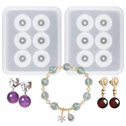 Silicone Resin Bead Molds with Holes, 2 Pack, 6-Cavity Round Design - color: White(LJ-115)