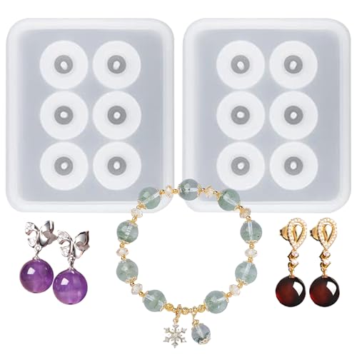 Silicone Resin Bead Molds with Holes, 2 Pack, 6-Cavity Round Design - color: White(LJ-115)