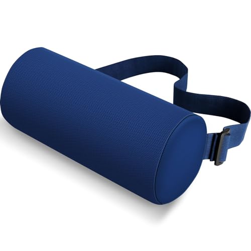 CushZone Lumbar Roll Support Pillow, Memory Foam Back Cushion, Blue | Helps Relieve Back Pain & Supports Posture,Adjustable Strap Fits Office,Car & Gaming Chairs,Washable Cover - color: Blue, size: Standard