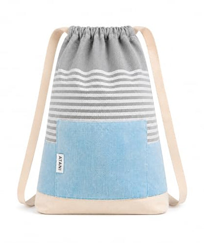 ATANI Turkish Beach Towel, Converts to a Bag, Oversized 100% Cotton Bath Towels Lightweight Quick-Dry Beach Blanket for Travel, Picnic, Camping, Yoga and Pool (Grey x Turquise, 71 inc x 39 inc) - color: Grey X Turquise, size: 71 inc x 39 inc