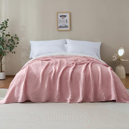 100% Cotton Muslin Blanket for Adult 66x90 4-Layers Gauze Throw - color: Dusty Pink, size: 66x90 inch