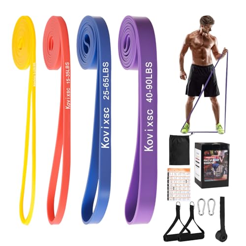 Resistance Bands for Working Out, Pull Up Assistance Bands, Exercise Workout Bands for Men & Women, Gym Bands with Door Anchor & Handle, Stretching Bands for Physical Therapy, Muscle Training - size: 5-90lbs