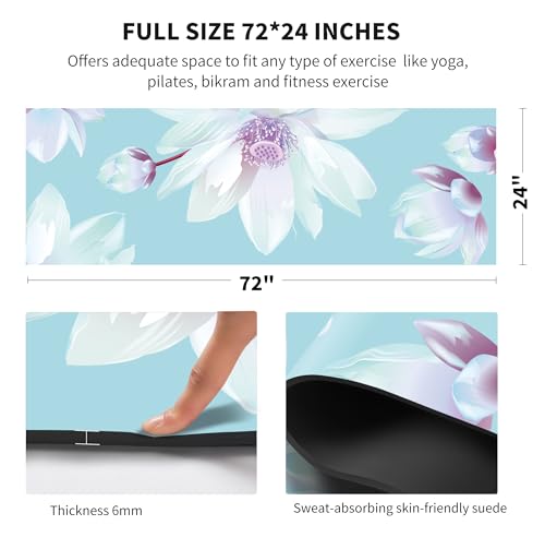 nuveti Yoga Mat Print Extra Thick TPE Non Slip Fitness Exercise Mat with Carrying Bag,72"x24" Extra Thick 6MM Exercise & Workout Mat for Yoga, Pilates Fitness and Floor Exercises - color: Flower-C