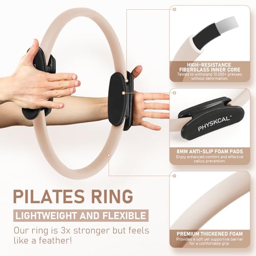 PhysKcal Pilates Kit, 15-Inch Pilates Ring with 1x Pilates Ball & 5X Bands | Aesthetic Home Pilates Equipment Set, Essential Kit for Beginners in Minimalist Style. Comes in Premium Packaging - color: Nude