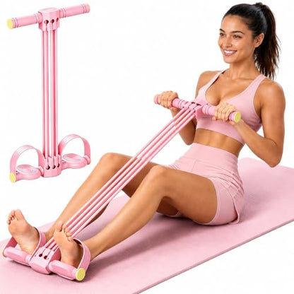 Pedal Resistance Band with Handles, Adjustable 6-Tube Detachable Workout Band, Thai Natural Rubber Tension Rope for Abs Arms Waist Legs, Home Fitness Equipment - color: pink