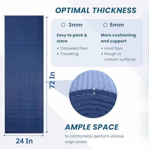 Everyday Yoga Deluxe Mat, Spacious 72"x24" Non-Slip, 3-5mm Extra Thick - color: True Navy, size: 5mm Thick