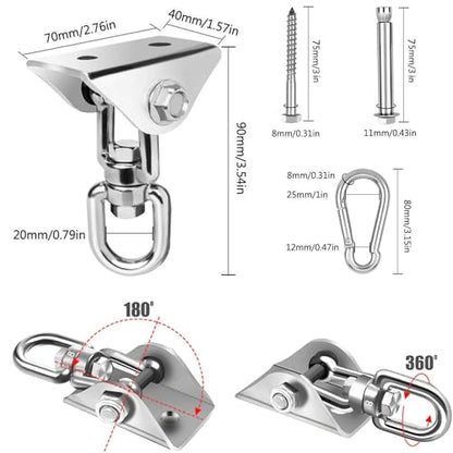 Swing Hanger for Wooden & Concrete Swing Set, 2000LB Capacity Hammock Hanger 360°Rotate Stainless Steel Swing Hammock Hanging Kit Hardware, Heavy Duty Swing Brackets for Porch Playground Yoga-2 Packs