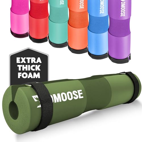DMoose Fitness Barbell Pad for Hip Thrust, Squat & Lunges - Non-Slip Thick Foam Cushion for Neck and Back Support with Two Straps - Hip Thrust Pad for Leg Day - Fits All Olympic Bars and Smith Machine - color: Army Green