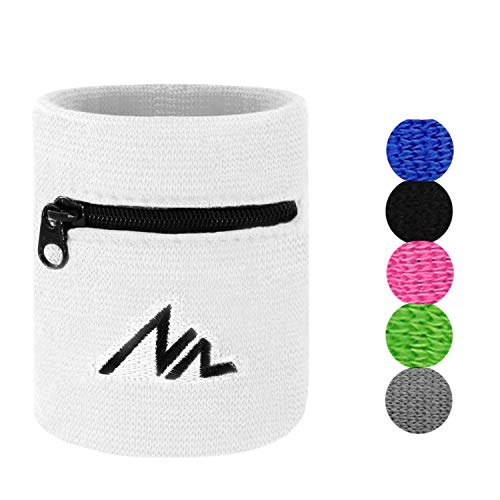 NEWZILL Wrist Wallet Wristband with Zipper - Cotton Sweatbands for Men & Women, Ideal for Running, Walking, Basketball, Football, Tennis, Hiking - color: White, style: Small-1PCS
