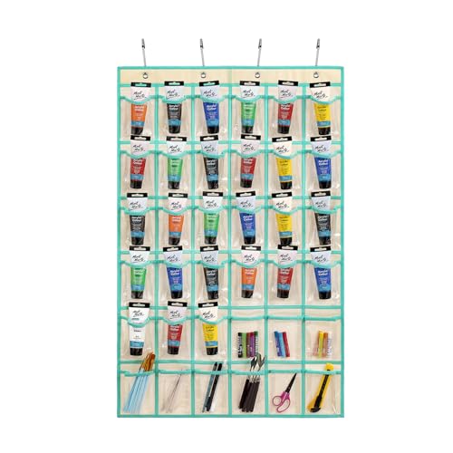 TEMUORG Hanging Acrylic Paint Tubes Organizer Over the Door Art Supplies Storage Markers 36 Pocket Holder for Pastels Crayons Brushes Tools (Beige) - color: Beige