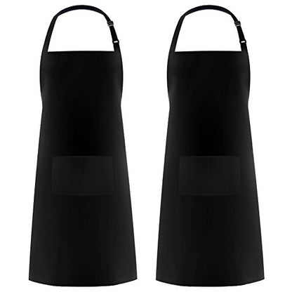 Syntus Apron for Men Women, Adjustable Cooking Kitchen Apron with 2 Pockets | Machine Washable, Firm Stitching, Stain Resistance, Long Tie Straps, 2 Pockets, Versatility, Unisex Use, Gift, BBQ - color: Basic Black, style: 2 Polyester Blend