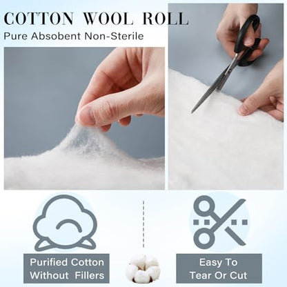 2 Pack White Cotton Roll Non-sterile Cotton for Wound Care Absorbent Soft Cotton Rolled Multipurpose Cotton Use for Cosmetic Application and Product Removal