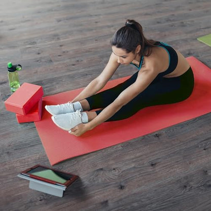 BalanceFrom 7-Piece Yoga Set with 71x24x0.5 Inches Extra Thick Mat and Carrying Sling – Includes 2 Blocks, Stretch Strap, 2 Towels, and Knee Pad for Home, Studio, and Gym Workouts - color: Red
