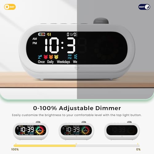 Mooking 3 in 1 Digital Alarm Clock for Bedroom with Visual Timer for Kids - color: White