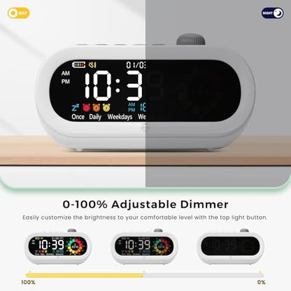 Mooking 3 in 1 Digital Alarm Clock for Bedroom with Visual Timer for Kids - color: White