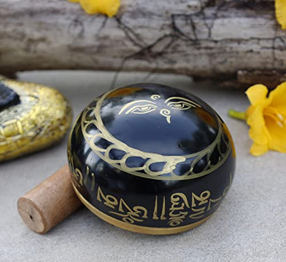 DharmaObjects Tibetan Meditation Om Mani Padme Hum Peace Singing Bowl With Mallet - color: Black, size: Small