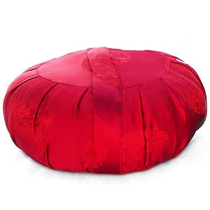 Zen Zafu Sitting or Meditation Cushion with Silk Brocade Cover, Red - color: Red