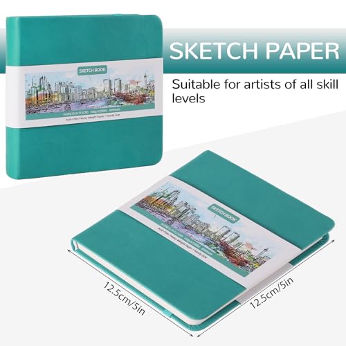 Pocket Sketchbook, 5 × 5 in, 80 Sheets Small Sketch Book, Dark Blue | 160gsm Acid-Free Paper, Elastic Closure, Ribbon Bookmark, Compact Travel Size for Sketching On The Go - color: Dark Blue