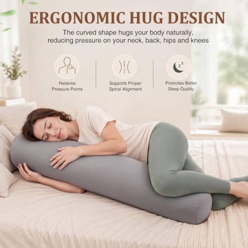 41 x 10 Inch Body Pillow for Adults, Weighted Cylindrical Long Round Pillow, Large Washable Full Bolster Pillows Soft Cover for Side Sleepers Sleeping Bedroom, Living Room