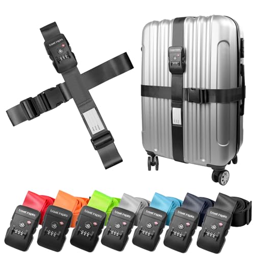Travel Inspira Anti-Theft Suitcase Belt with TSA Lock | Heavy-Duty Nylon; TSA-Approved Lock with Tag; Adjustable 103-200cm; Secure Black Strap; 20-28 Inch Bags - color: Cross Black-New