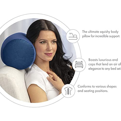 Microbead Bolster Neck Roll Pillow, 14x8 in Cylinder Tube, Peacock Blue | Silky feel fabric helps prevent wrinkles & hair breakage; feather-light beads gently cushion head & shoulders as you rest - color: Peacock Blue