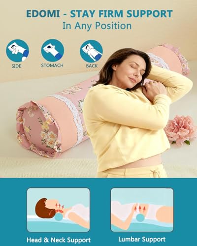 Firm Buckwheat Hull Neck Pillow – Cervical Support with Adjustable Fill 15.7"x4.7", Cervical Pillow for Pain Relief, Ideal for Sleep, Travel Meditation, Pink - color: Flower-pink