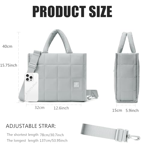 Quilted Crossbody Bags for Women,Puffer Weekender Overnight Bag,Purse Handbag Organizer,Small Tote Bags Shoulder Bag - color: Light Gray