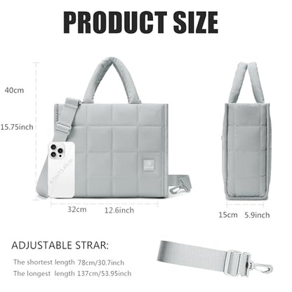 Quilted Crossbody Bags for Women,Puffer Weekender Overnight Bag,Purse Handbag Organizer,Small Tote Bags Shoulder Bag - color: Light Gray