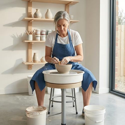 Pottery Apron Split Leg,100% Cotton Artist Apron 3 Pockets for Women Men,Ceramics Clay - color: Blue, size: 43" long