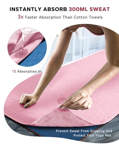 HAPBEAR Non Slip Yoga Mat Towel with Grip Dots, 72" x 24" Hot Yoga Towel - Super Absorbent Microfiber Yoga Towel for Hot Yoga, Bikram, Pilates and Gym Workout - Pink - color: Pink