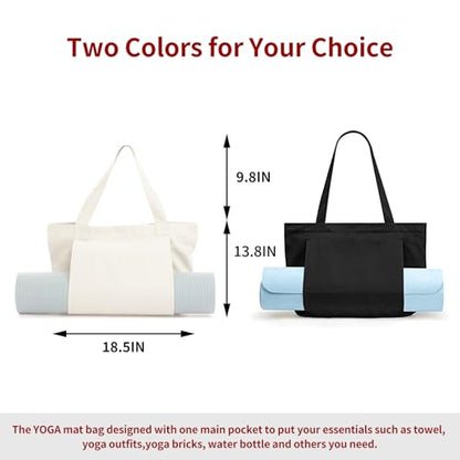 KIGI Canvas Tote Bag with YOGA Mat Carrier Pocket for Gym, Pilates, Workout, Beach and Office - color: Beige