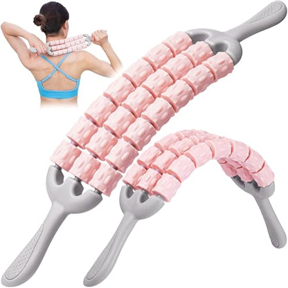 Triple Roller Massage Stick - Body Massager for Muscles - Fascia Rolling Tool - Deep Tissue Therapy for Myofascial Release and Lymphatic Drainage - Handheld Anti Cellulite Device - by Cozlow - color: Pink