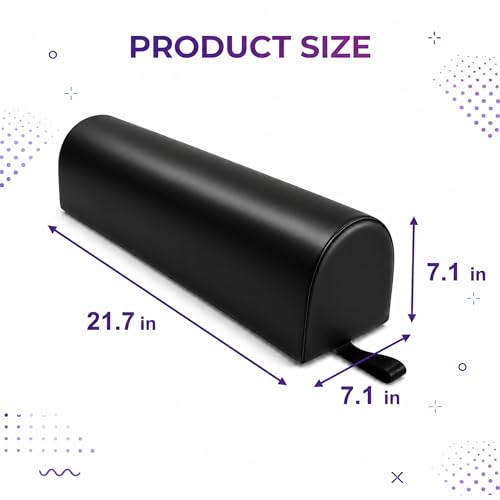3/4 Round Massage Bolster Pillow 22 x 7 x 7 Inch, Professional Massage Table Bolster Cushion, Support Pillow for Spa, Physical Therapy, Chiropractic, Knee & Leg Support, Black