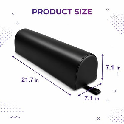 3/4 Round Massage Bolster Pillow 22 x 7 x 7 Inch, Professional Massage Table Bolster Cushion, Support Pillow for Spa, Physical Therapy, Chiropractic, Knee & Leg Support, Black